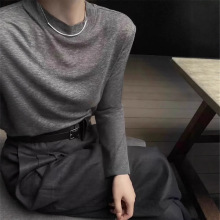 薄款超细套头秋冬新圆领羊毛灰色长袖t恤圆领上衣修身内搭打底衫