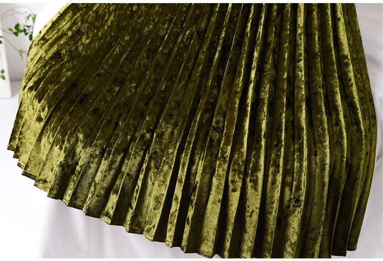 Abbigliamento donna gonna in velluto a rombi a cinque colori gonna a pieghe a fisarmonica lucida per donna lunghezza media autunno e inverno 2024_voghion.com