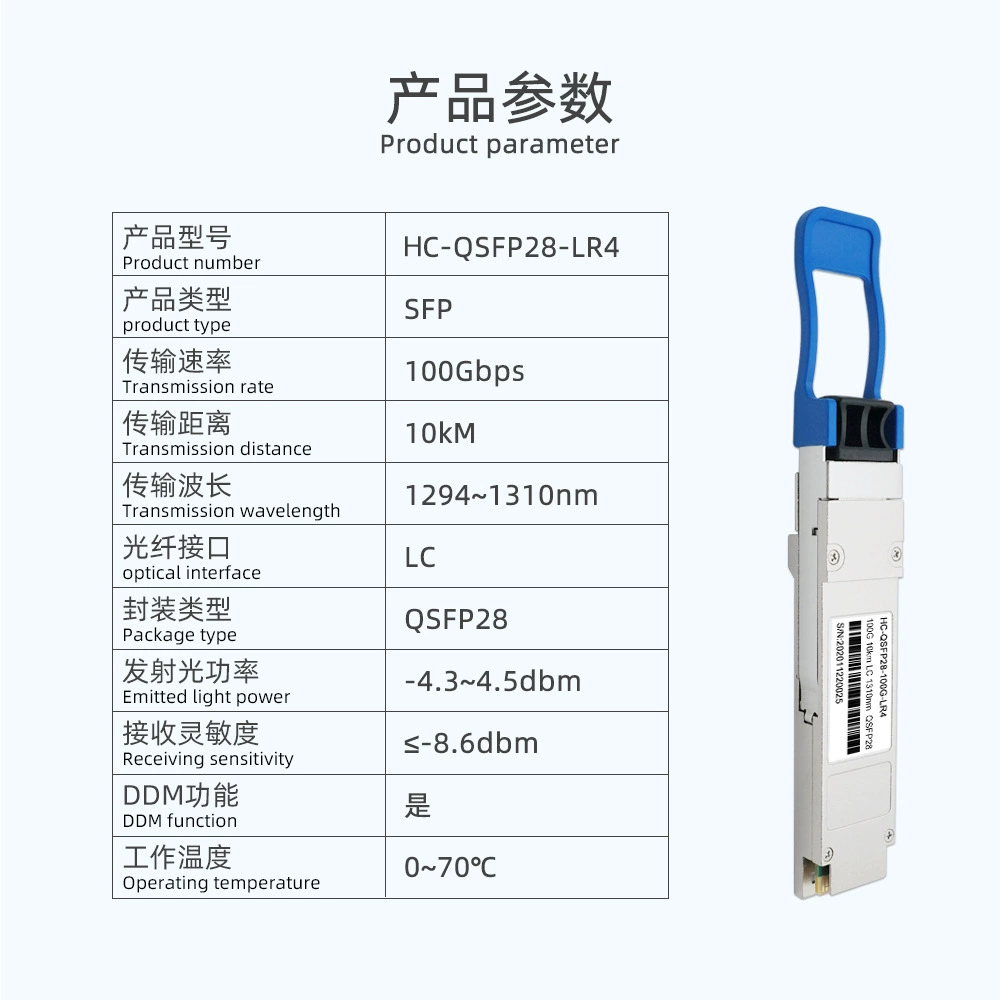 Оптический модуль 100G 10km-20km, интерфейс QSFP28 LC, совместим с QSFP: высокоскоростной для основных коммутаторов