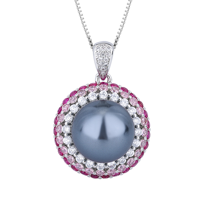 Joyas de Zhuang Shengsheng con fondo de cobre chapado en oro, tesoro de color de simulación con incrustaciones de perlas grises, traje de tres piezas para mujer 14-12mm