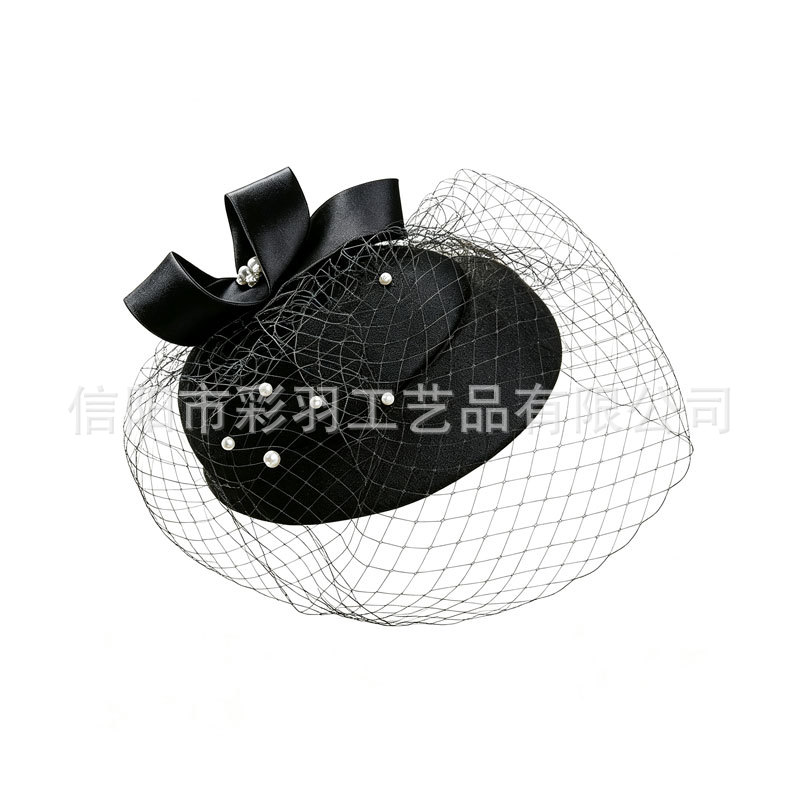 New cross-border British-style handmade small hat, Korean version with bow and face covering, dress hat, wedding dress accessory wholesale