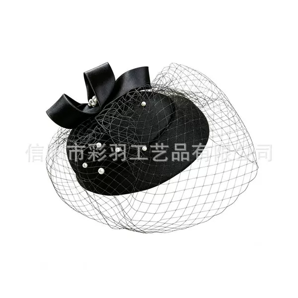 New cross-border British-style handmade small hat, Korean version with bow and face covering, dress hat, wedding dress accessory wholesale
