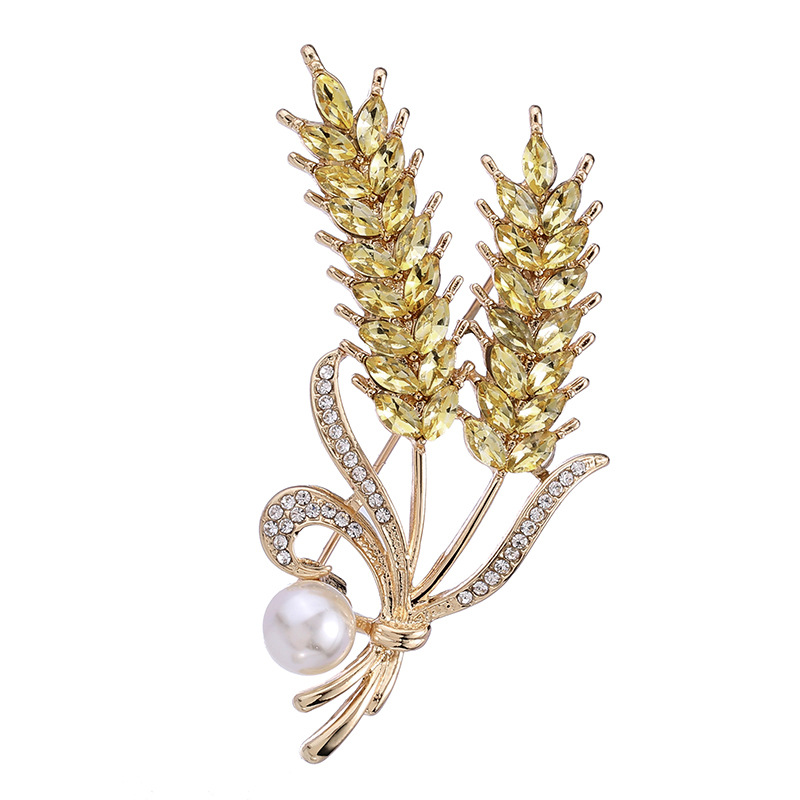 Spilla spiga di grano dorata per donna, spilla di grano con strass di alta qualità, accessori per abiti professionali, punto_voghion.com