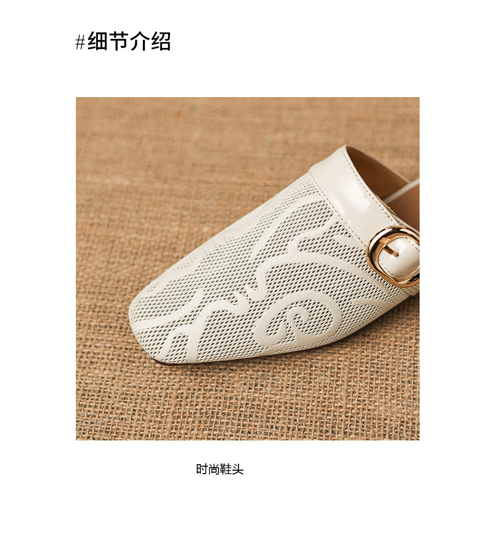 Dép sandal nữ mũi trùm đế bệt chất liệu da bò lưới sợi phong cách Muller — đen chi tiết 15