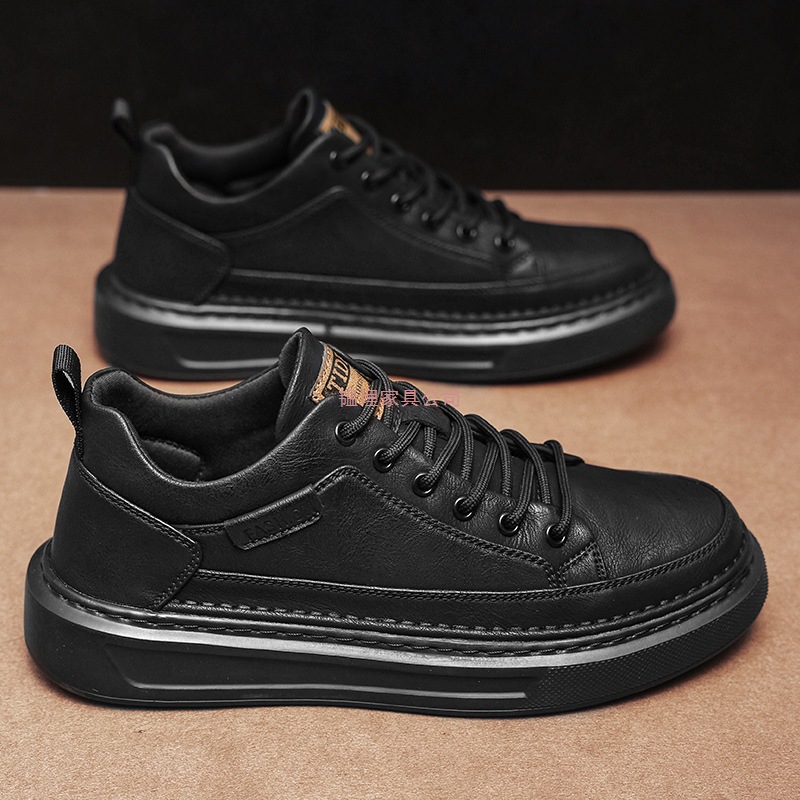 Men's Shoes 2025 New Versatile Casual Leather Shoes Korean Style Trendy Thick-Soled Sports White Sneakers Winter Fleece-Lined Cotton Shoes