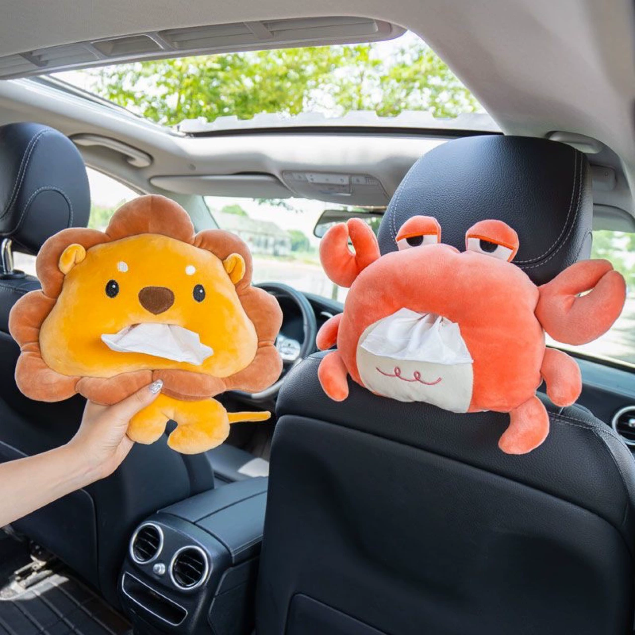 Car tissue box for car, handy tissue box pouch, car interior decoration collection, hanging plush toy interior accessory