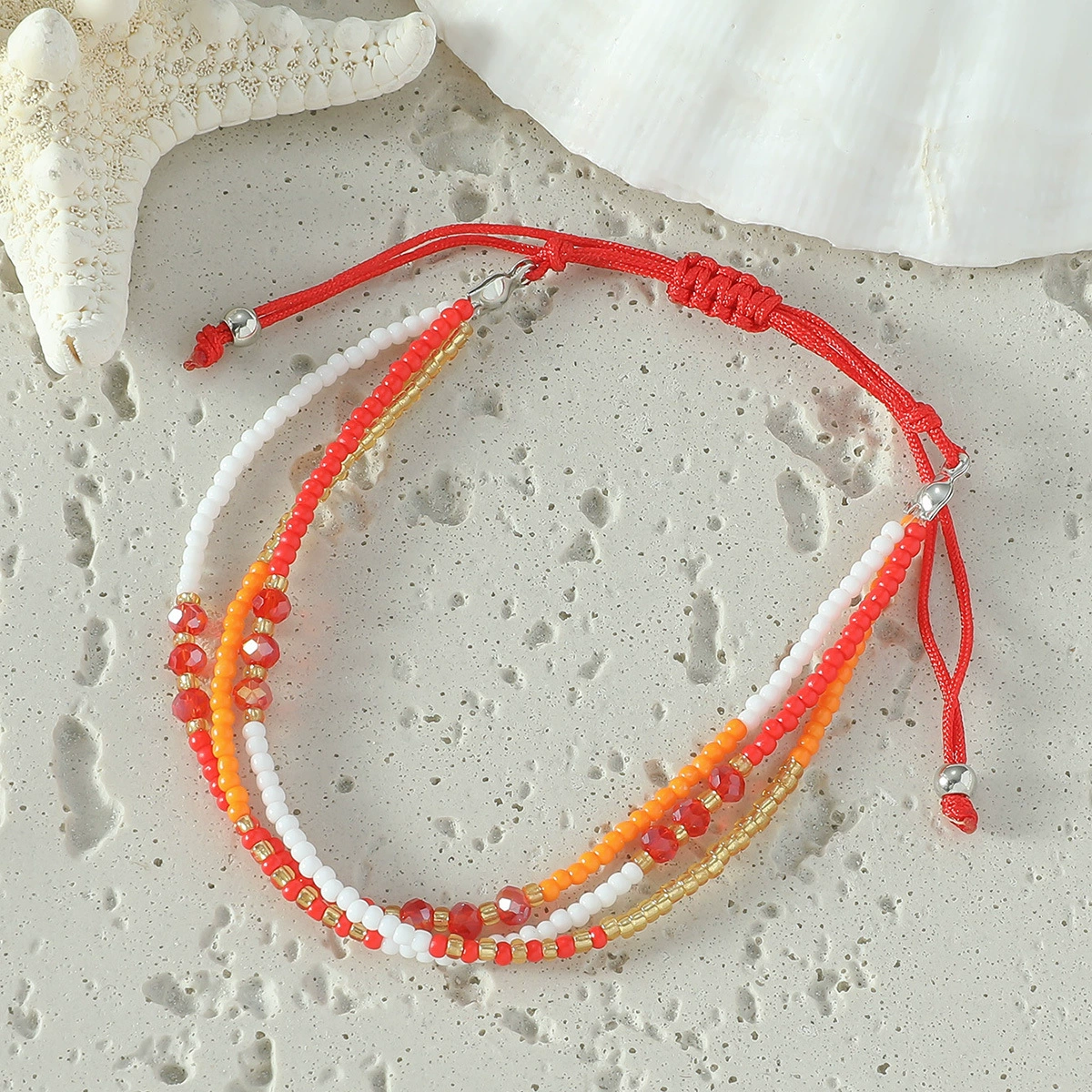 Woven crystal bracelet, boho ethnic style, adjustable multicolor cord