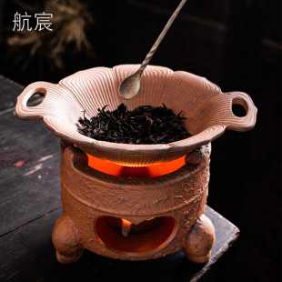 Chinese-Style Rustic Pottery Retro Tea Roasting Stove Ceramic Tea Aroma Enhancer Candle Heating Tea Roasting Stove Tea Awakening Household Incense Burner