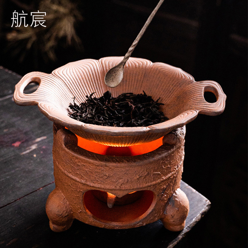 中式粗陶复古焙茶炉陶瓷茶叶提香器蜡烛加热烤茶炉醒茶家用熏香炉