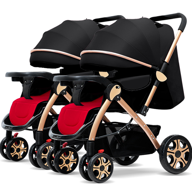 Carrinche de bebés gemelos especial para sentarse y acostarse ligero plegable alto paisaje de un botón para el coche de bebés