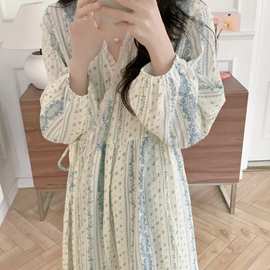 批发货源 2026春季新款睡袍女长款双层纱布可爱碎花睡衣家居服