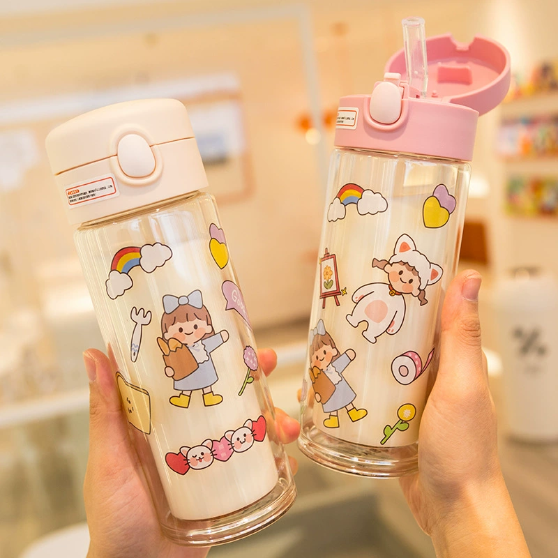 Cute double-layer summer small handheld high quality straw with glass