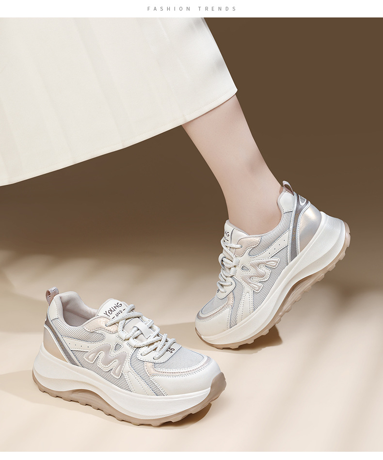 Giày sneaker nữ da thật kiểu waffle đế dày lưới thoáng khí mùa xuân hè 2026 — Trà sữa 7055, 7055 màu xám chi tiết 13