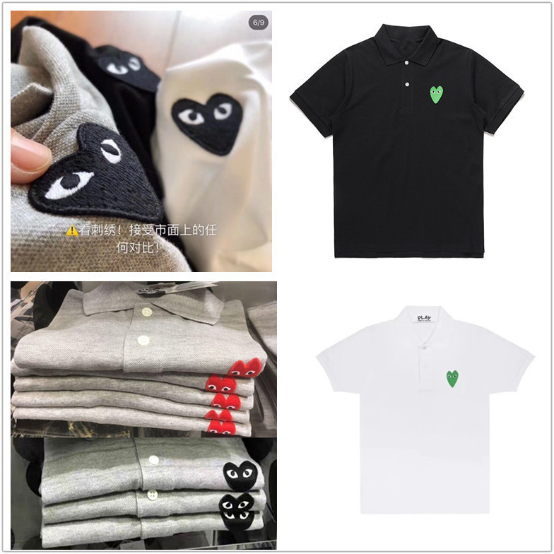 Polo Shirt Short-Sleeve Men's T-Shirt Women's Lingbao Small Red Heart Embroidery Pure Cotton Turn-Down Collar Couple's Long-Lasting Love Heart