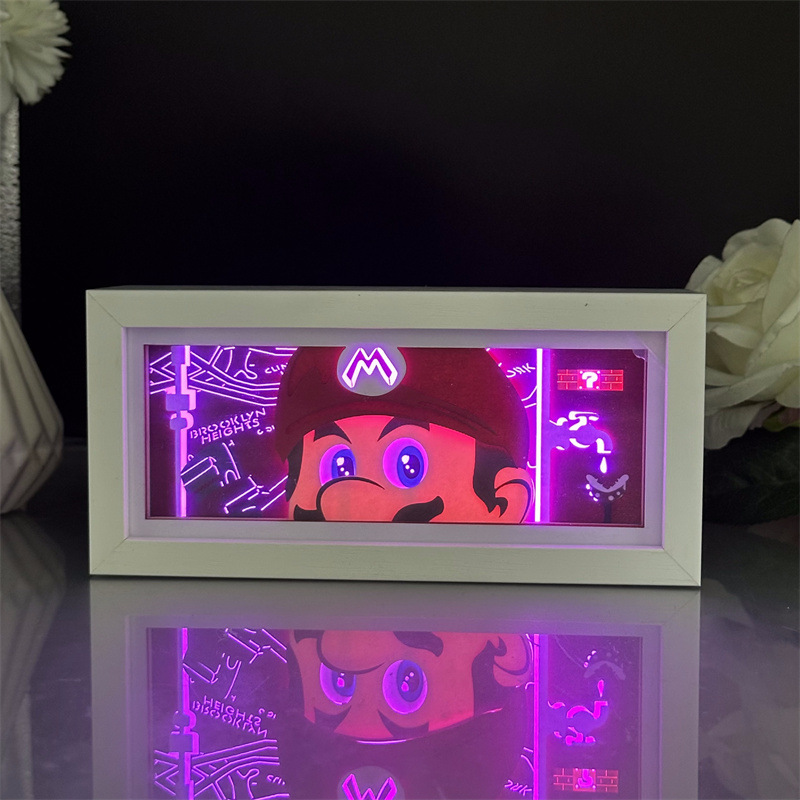 슈퍼 마리오 종이 조각 램프 닌텐도 게임 주변 선물 책상 장식 사진 프레임 라이트 박스 분위기 밤 빛