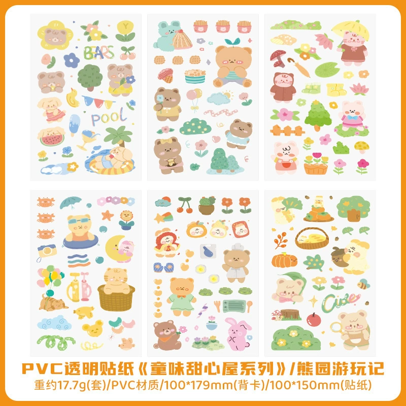 Transparent PVC Waterproof Stickers — Cute Cartoon Multi-Design Sheets, Single Pack (Various Themes)