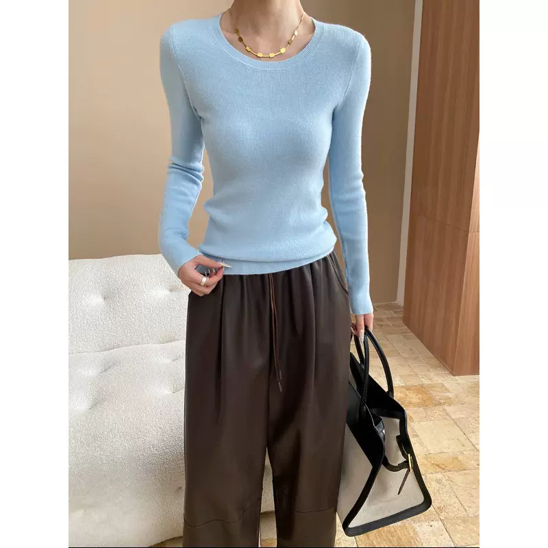 司南 自在韵律 简约风基础款纯色圆领修身显瘦打底针织衫 SN8120