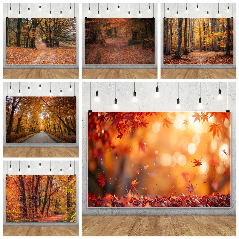 Amazon Natural Scenery Autumn Forest Maple Leaf Theme Party Scene Photography Background Cloth Banner