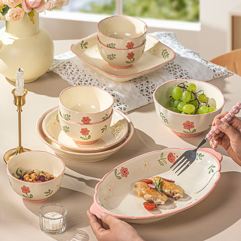 Dish Set for Home Use Jingdezhen Underglaze Color Rice Bowl High-Value Ceramic Bowls and Plates Bowls and Chopsticks Plates Housewarming Tableware