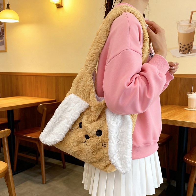 2025新款可爱毛绒绒单肩包百搭大容量购物袋女韩版时尚毛绒托特包