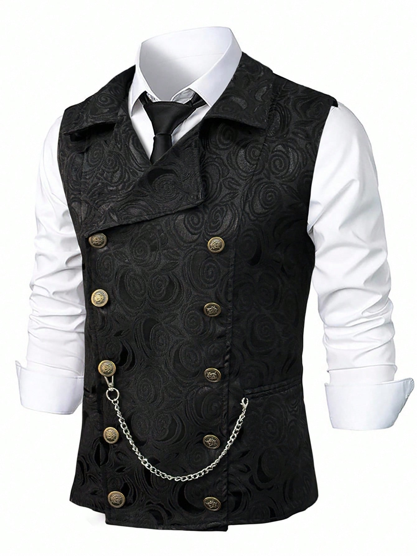 Gilet De Costume Homme Croisé Avec Chaîne Style Européen_voghion.com
