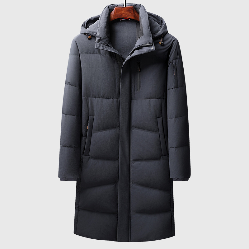 一件起批 冬季厚款男士连帽羽绒服90白鹅绒加厚长款保暖休闲外套