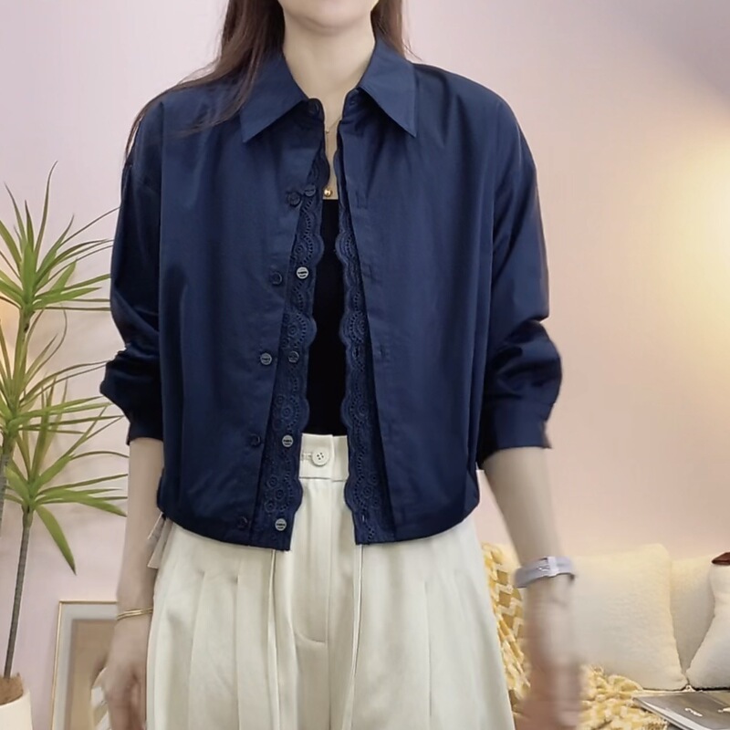 【On sale at the counter】2026 Summer New Fashionable and Elegant Shirt with Lace Trim on the Placket 001 【On sale at the counter】2026 Summer New Fashionable and Elegant Shirt with Lace Trim on the Placket 001