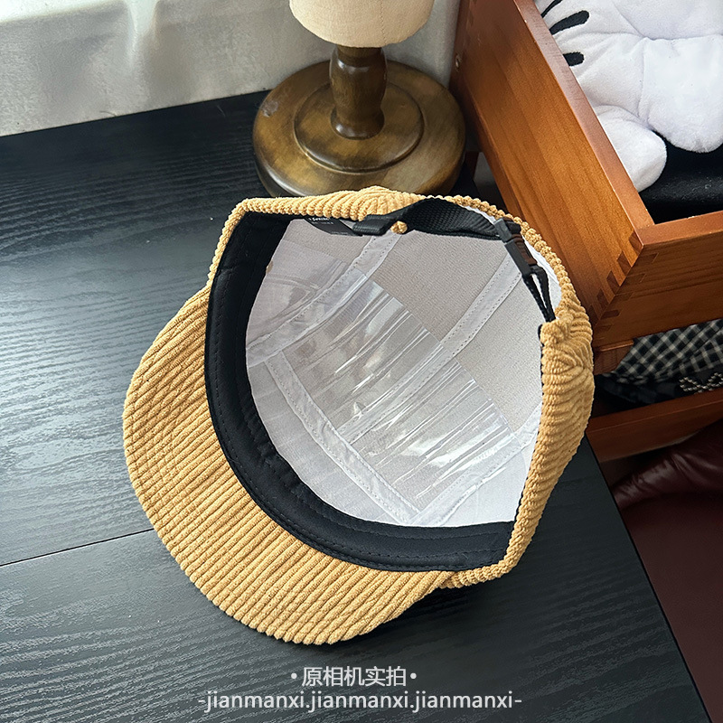 日式工装风灯芯绒软檐字母刺绣鸭舌帽子男女阿美咔叽休闲棒球帽|undefined