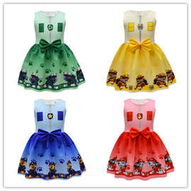 2025跨境夏季动漫狗狗汪汪队女童无袖蝴蝶结连衣裙数码印花儿童裙