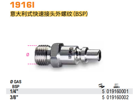 BETA:1916 I 1/4"-意大利式快速接头外螺纹（BSP）
