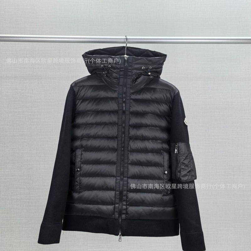 欧洲站新款M家针织拼接休闲羽绒服 男白鸭绒保暖时髦修身羽绒外套|undefined
