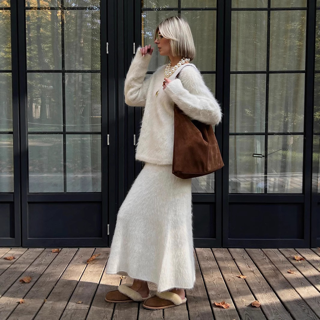 Cross-Border Pullover Rock Europäisch und Amerikanisch 2025 Herbst Winter Ins Style Strick-Zweiteiler-Set für Damen_voghion.com