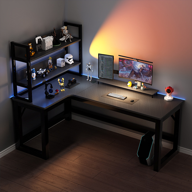 Corner Computer Desk E-Sports Double Desktop Home Corner Desk Bookshelf Combination Bedroom L-Shaped Office Desk