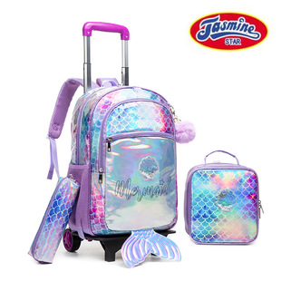 New Cartoon Magic Mermaid Primary School Student Detachable Trolley Schoolbag Three-Piece Set Weight-Reducing Waterproof Children's Backpack