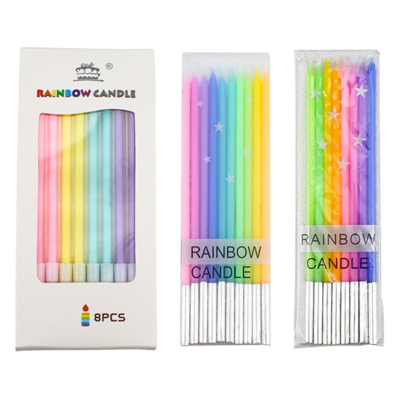 Arco Iris de color decoración de la torta vela de la fiesta de cumpleaños vela de varilla recta colorido lindo creativo vela de lápiz