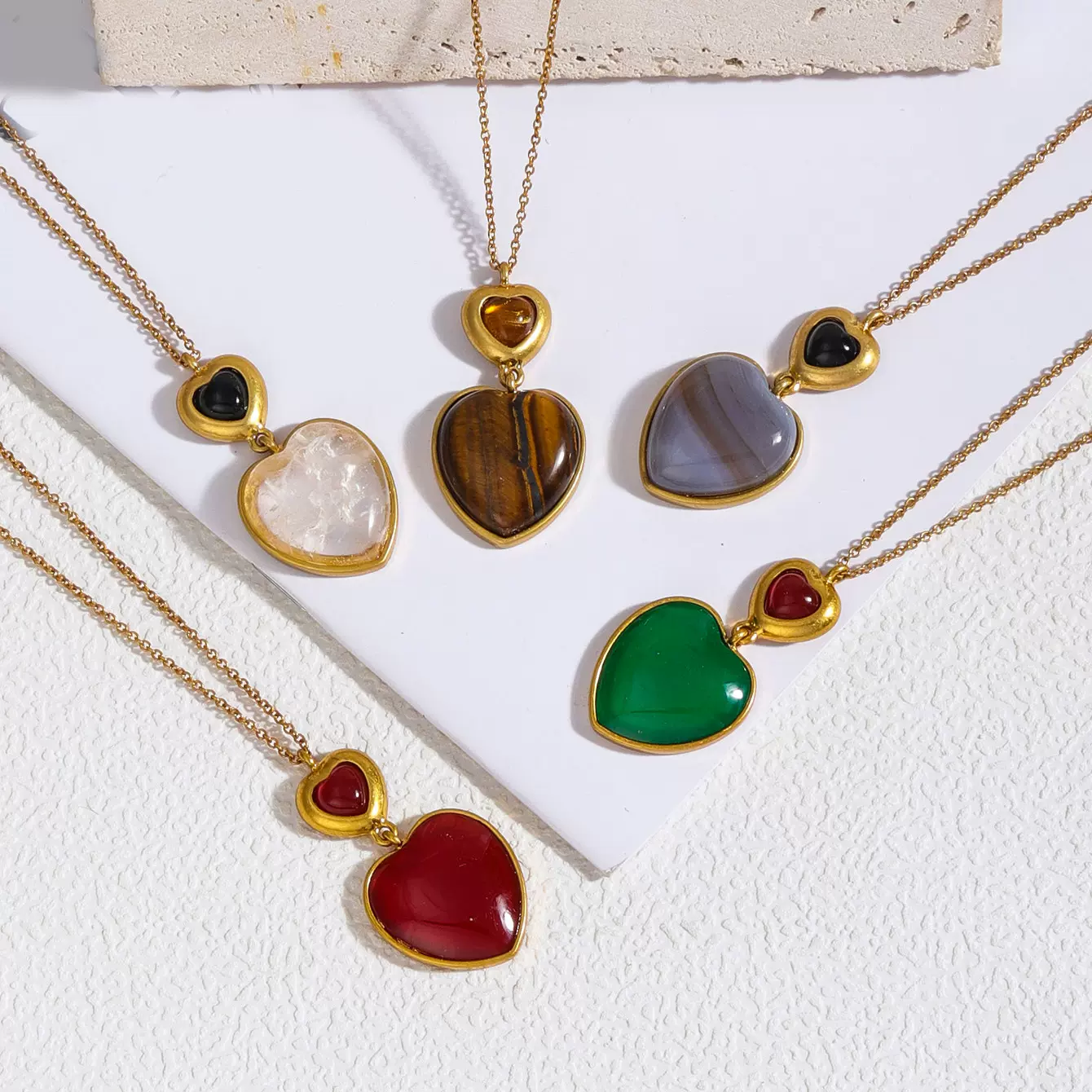 原创设计开发 欧美风饰品 心形时尚天然石个性长款百搭项链女日常