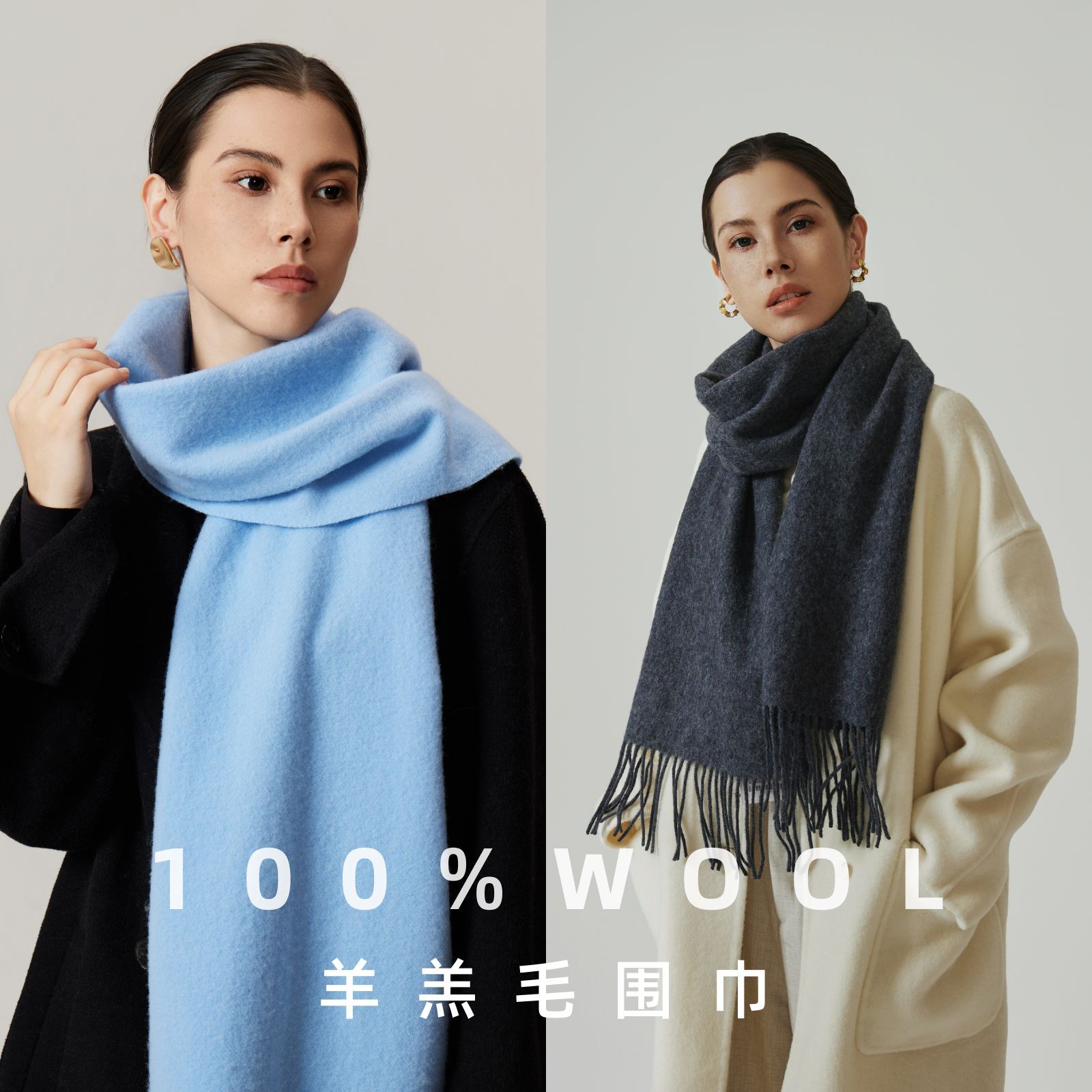 Bufanda de lana 100% de color sólido para mujer, chal de alta calidad para otoño e invierno, bufanda gruesa, esponjosa y cálida de todo fósforo al por mayor