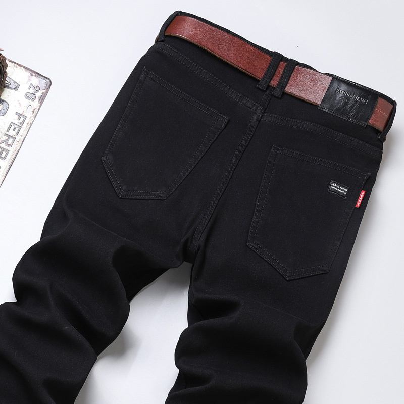 Herrenbekleidung Schwarze Jeans Plus Samt Dicke Slim Fit Jugendhose Winter Warme Hose_voghion.com