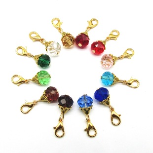 Foreign trade hot sale birthday stone DIY jewelry accessories ancient gold zinc alloy lobster buckle birthstone crystal pendant pendant