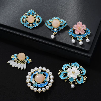 New Chinese Style National Landscape Cloisonné Blue Dot Brooch Retro Palace Style Accessory Brooch