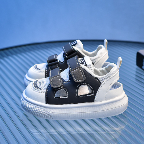 2024 Summer New Children's Sandals Soft Sole Children's Shoes Velcro Anti-Slip Mesh Hollow Children's Sandals for Boys and Girls