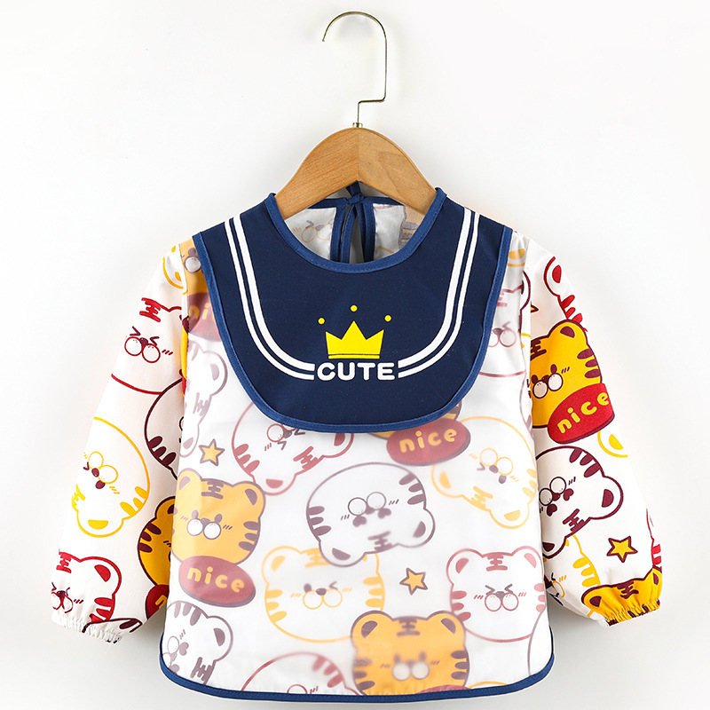 Abrigo para niños primavera y otoño impermeable de manga larga anti-vestirse bebé comiendo ropa delantal niños babero ropa protectora con babero