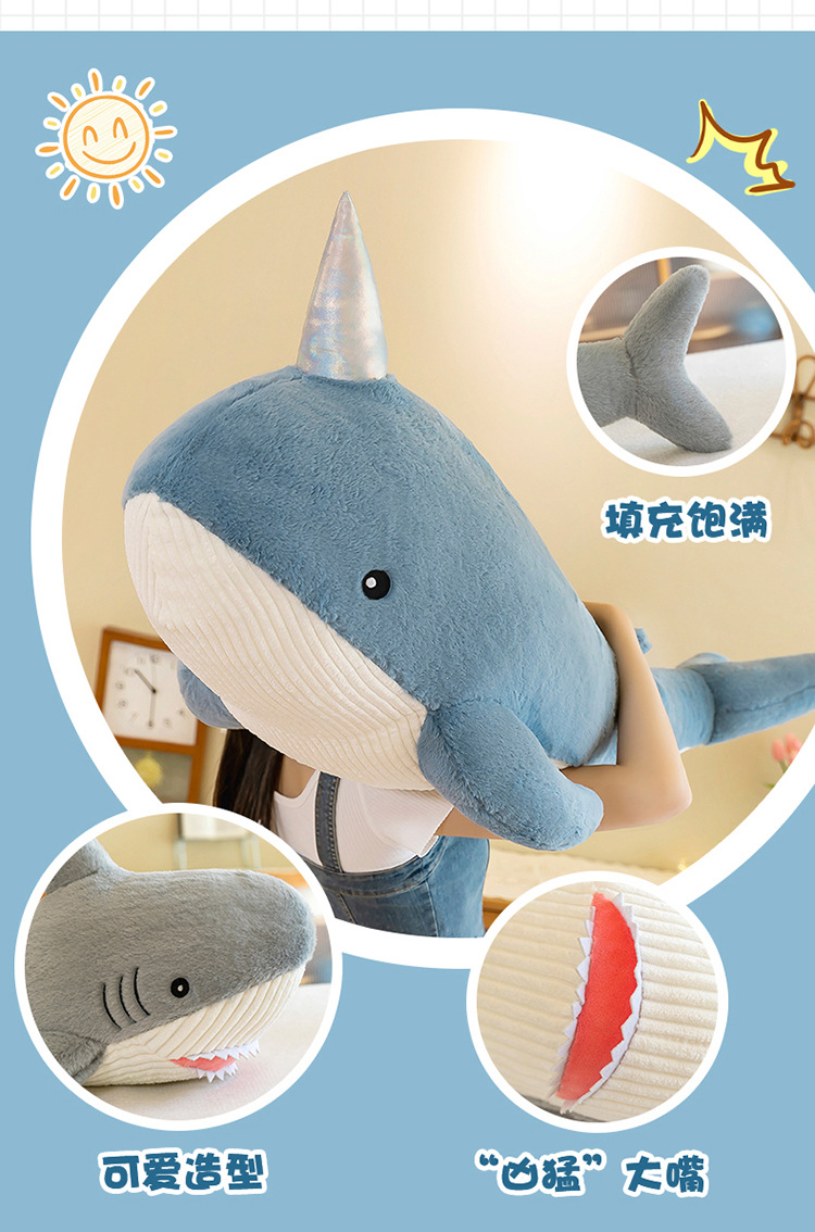 Shark Pillow Whale Pillow Sleeping Doll Soothing Doll Bedroom Super Soft Clip Leg Pillow Birthday Gift for Men and Women