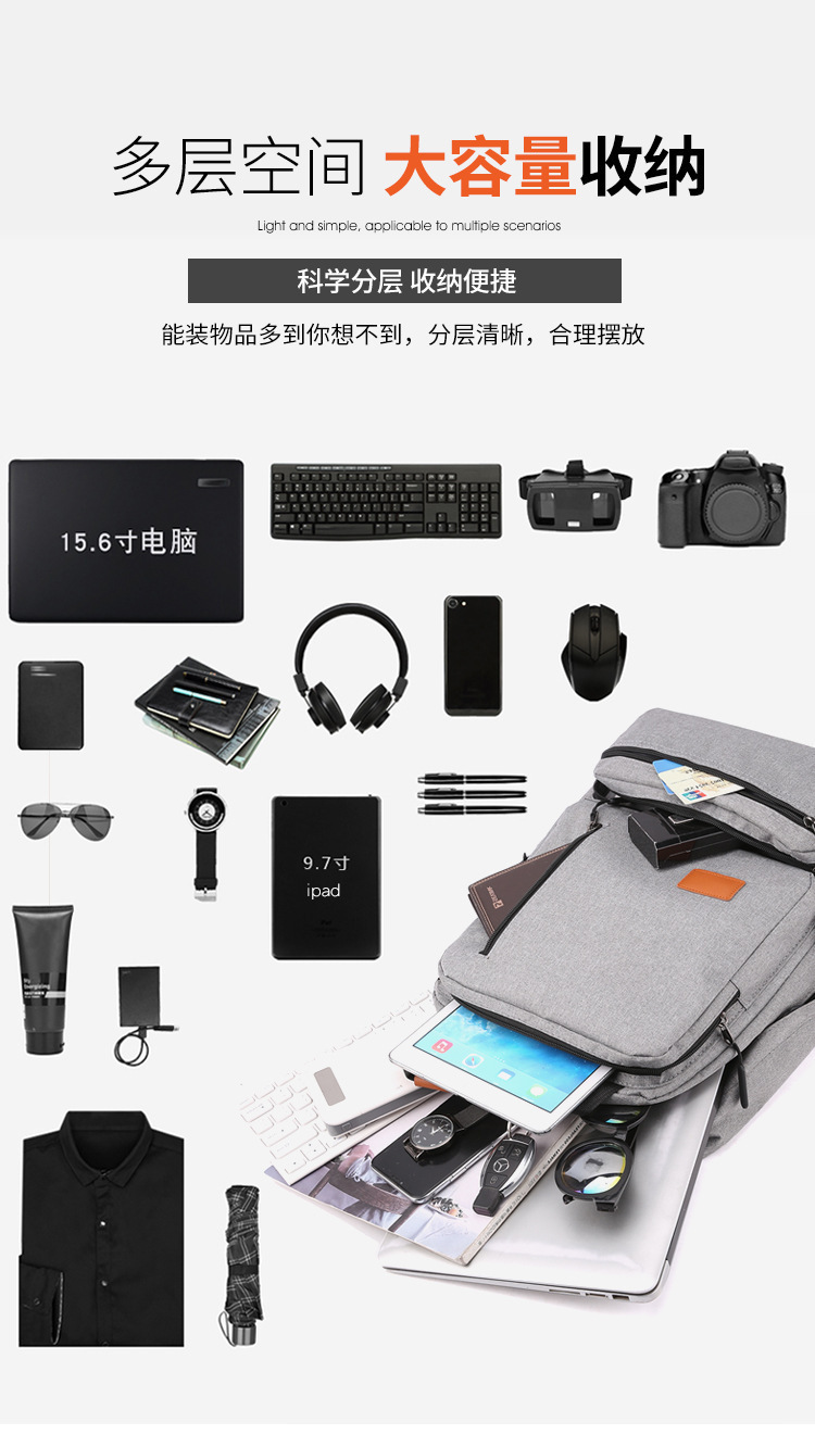 Backpack, large-capacity, high-end backpack, three-piece schoolbag, men's bag, business backpack, multi-functional charging computer bag undefined