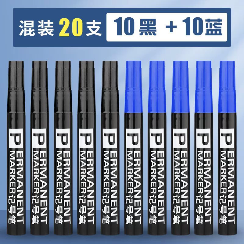 Blue marker, black rollerball pen