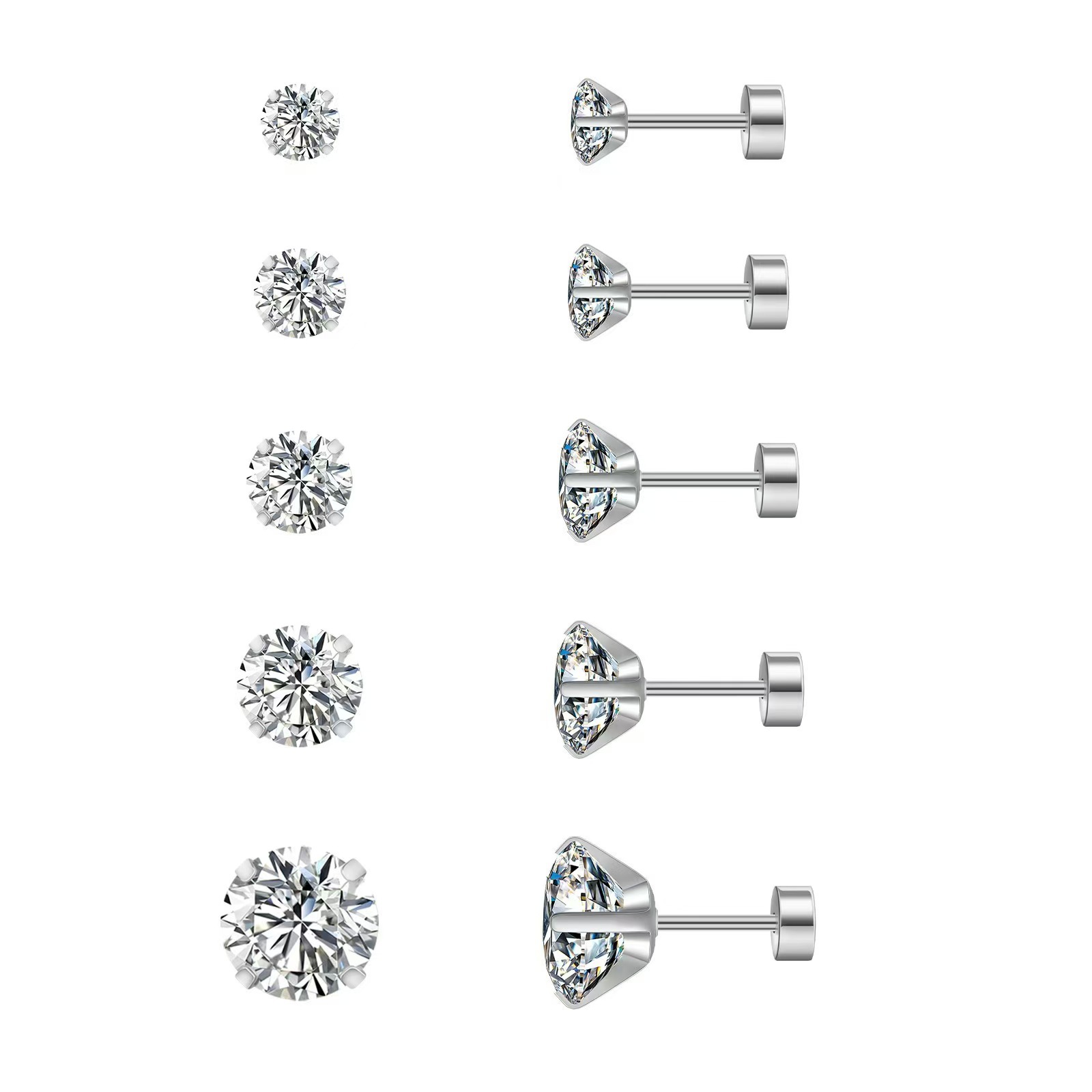 Transfronterizos cuatro garras zircon orejetas de acero de titanio agujas de soldadura de diamante tornillo tornillo orejetas joyerías de moda al por mayor