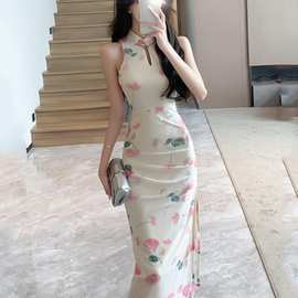 新中式国风改良旗袍年轻款少女高级性感气质名媛无袖挂脖连衣裙子