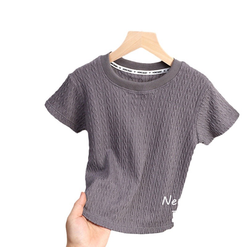 Niños de verano cuello redondo camiseta de punto de moda niñas ventiladas agujeros extranjeros chaqueta delgada manga corta casual para niños