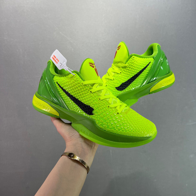 High-End Kobe 6 Green Hornet Actual Combat Basketball Shoes for Men with Air Cushion Shock Absorption Outdoor Kobe Cement Court Shoes