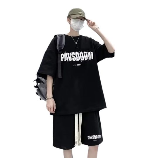 Japanese Artistic Fashion Shorts Half Sleeve Ins Summer New Casual Suit Men's All-match Elegant Men's T-shirt